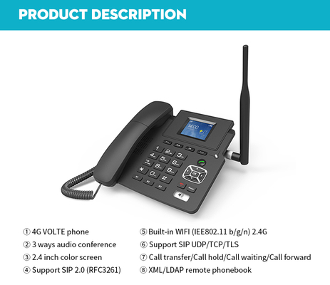 Dual Band WiFi 4G SIM Desktop IP Phone with Voicemail Receiver Call Transfer Full Accessories for Apartment Home POE GSM Network